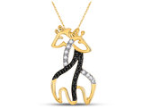 1/10 Carat (ctw I2-I3) Black & White Diamond Giraffe Charm Pendant Necklace in 10K Yellow Gold with Chain